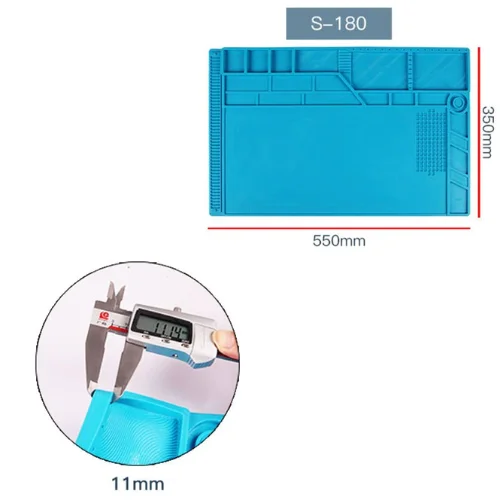 Alfombrilla Soldadura Resistente Calor 500°C - Silicona, Antideslizante, Con Regla Y Compartimentos