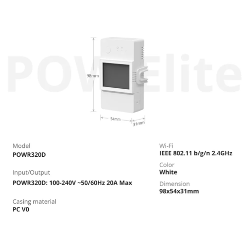 Sonoff POW Elite 20A, Switch Medidor de Potencia Inteligente